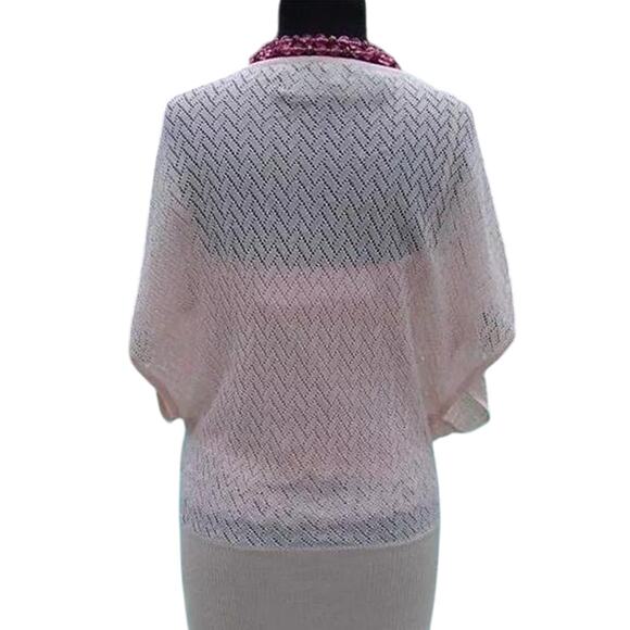 Cache Pink Knit Peek A Boo Faux Wrap Top New Metallic Kissed Plunging V NWT $118 - Picture 11 of 11